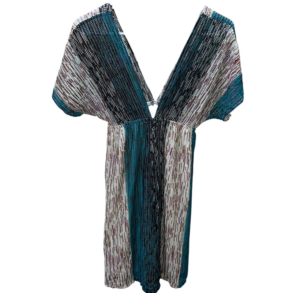 Paradise USA Open‎ Knit Turquoise, Black, Tan Beach Coverup Women's Size Medium